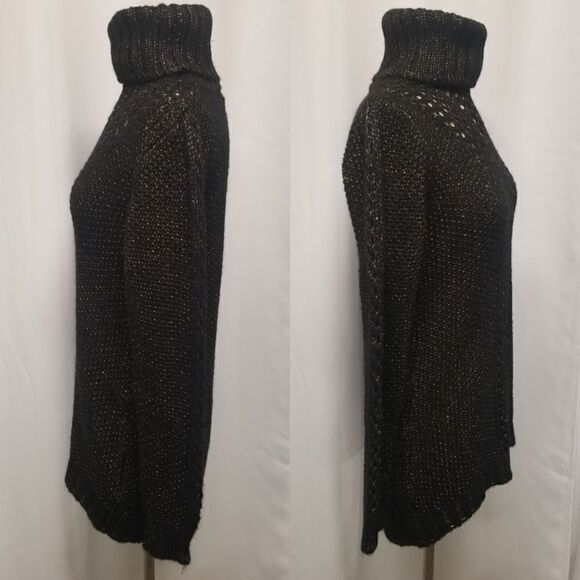 Guess Lorita Turtleneck Open Knit Wool Blend Sexy Sweater Black Yellow XS - Picture 5 of 12